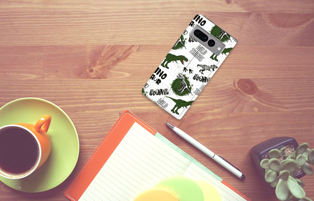 Google Pixel 7 Pro hoesje maken Dinosaurus dino ontwerp bovenaanzicht