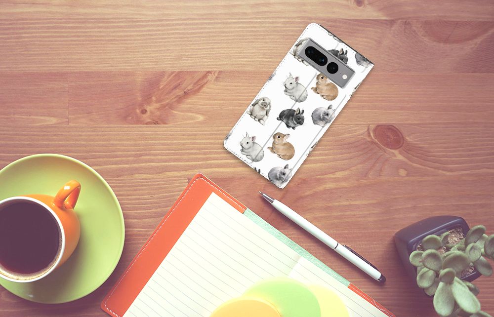 Google Pixel 7 Pro Hoesje maken voor Google Pixel 7 Pro Konijntjes bovenaanzicht