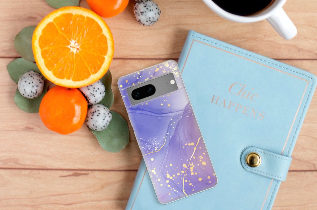 Google Pixel 7 hoesje maken Watercolor Paars bovenaanzicht