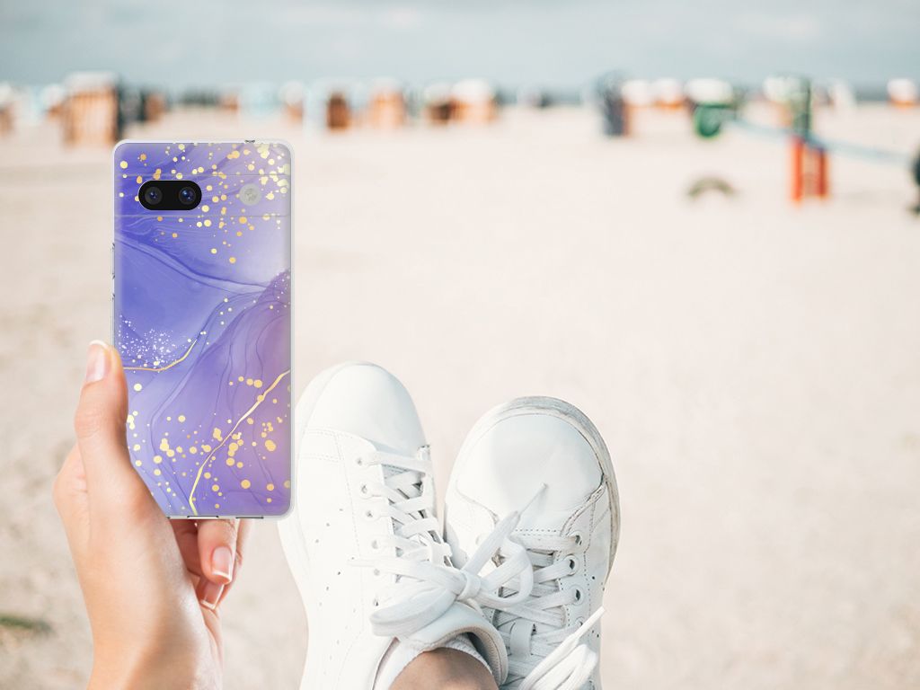 Google Pixel 7A hoesje maken Watercolor Paars hand strand
