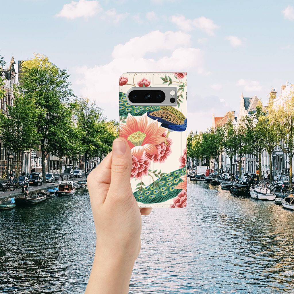 Google Pixel 8 Pro hoesje maken Pink Peacock aanzicht