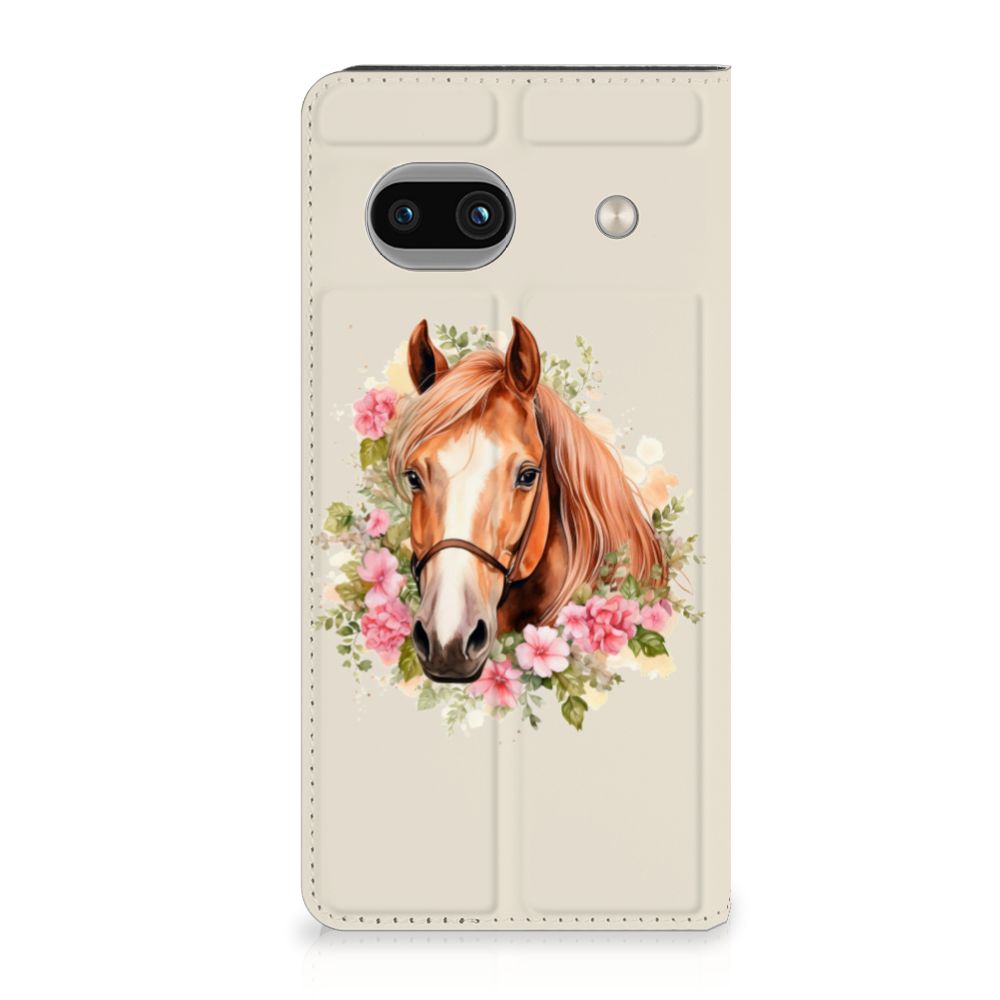Google Pixel 8A Hoesje maken Paard bloemen aanzicht
