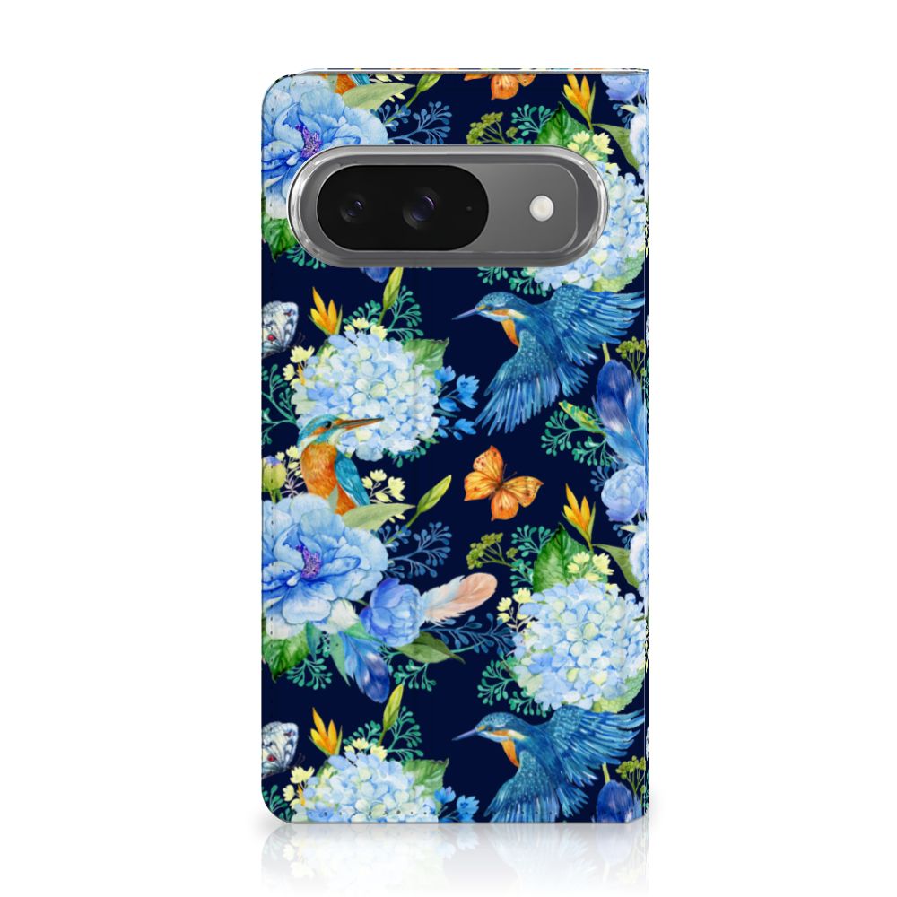 Google Pixel 9 | 9 Pro Hoesje maken IJsvogel bloemen design aanzicht
