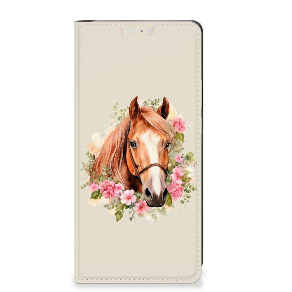 Hoesje maken voor Motorola Edge 40 Pro Paard telefoonhoesje paard bloemen voorkant