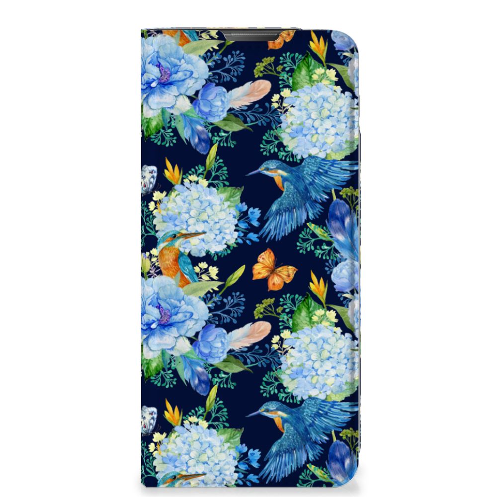 Motorola Moto E20 Hoesje maken IJsvogel design bloemen aanzicht