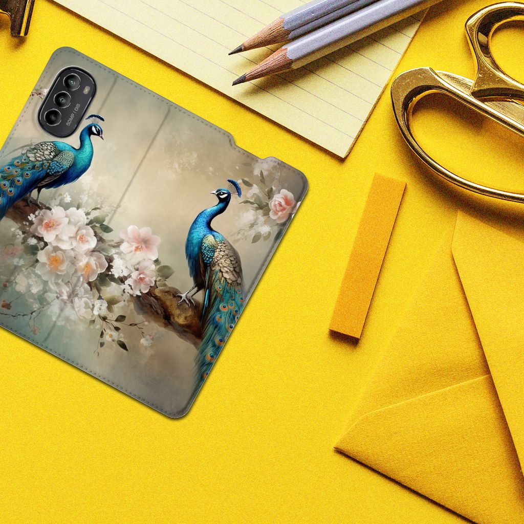 Hoesje maken voor Motorola Moto G52 | Moto G82 Vintage Pauwen design bovenaanzicht
