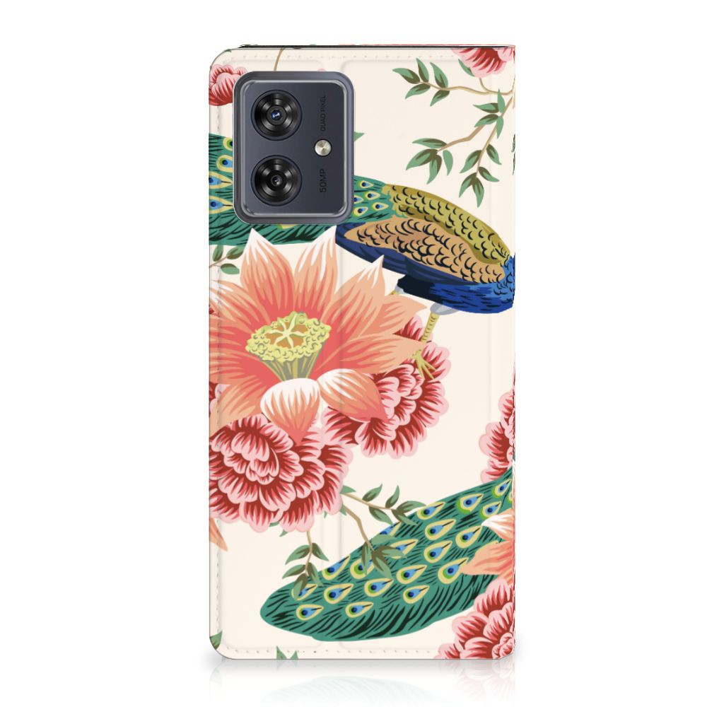 Motorola Moto G54 hoesje maken Pink Peacock voorkant