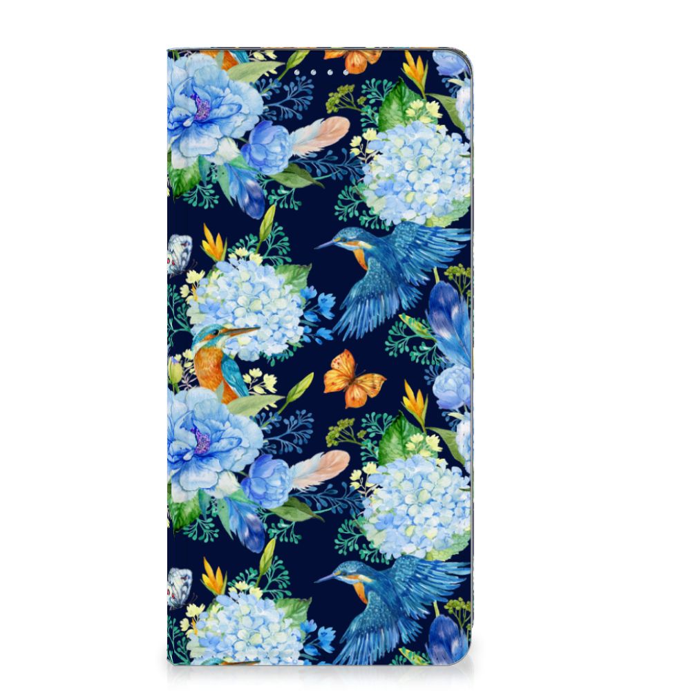 Motorola Moto G72 hoesje maken IJsvogel bloemen aanzicht