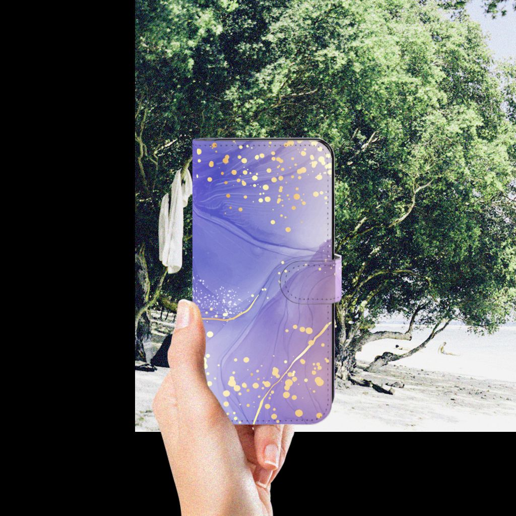 Motorola Moto G73 hoesje maken Watercolor Paars achterzijde