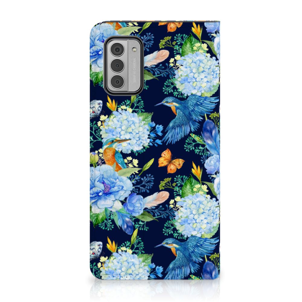 Nokia G42 hoesje maken IJsvogel bloemen design voorzijde