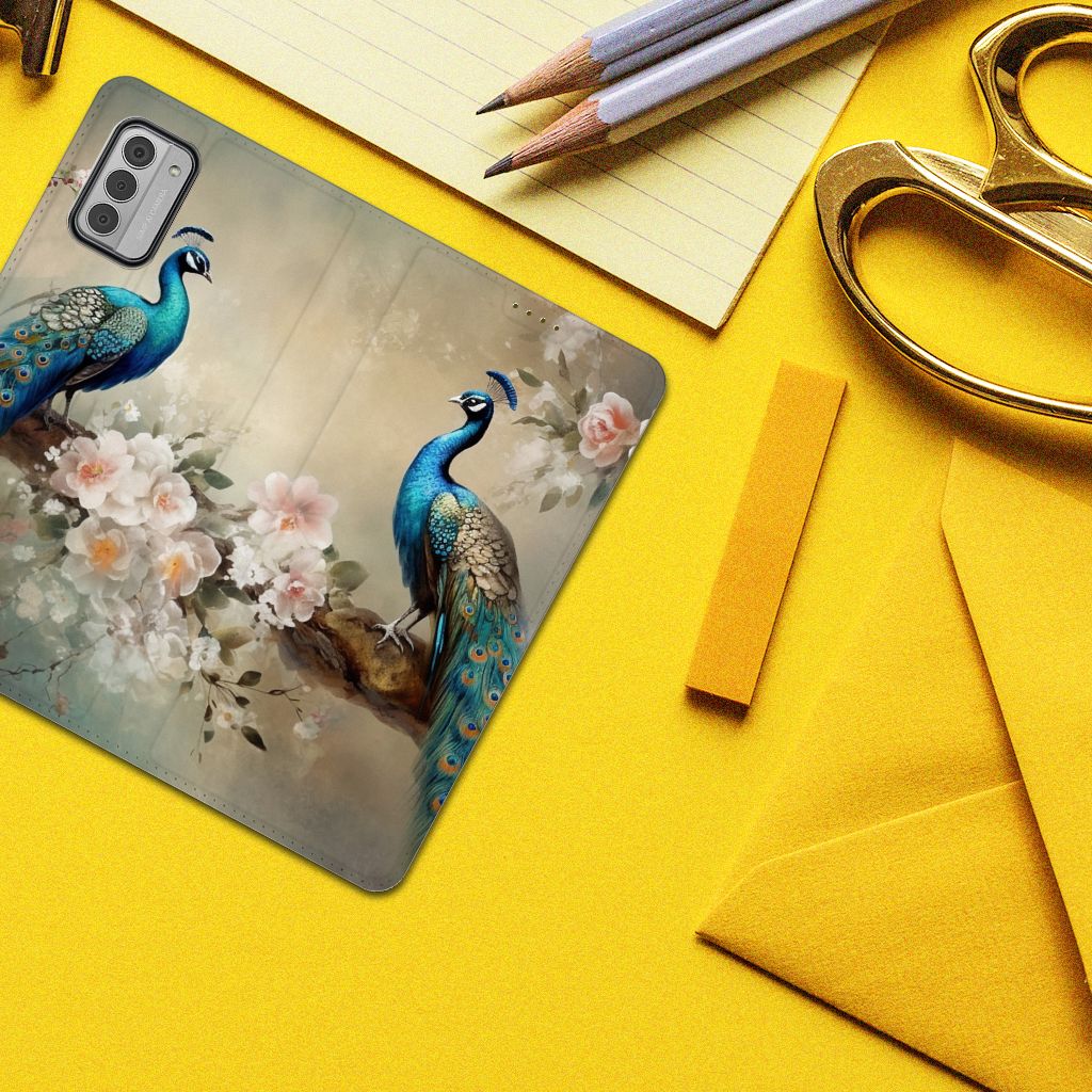 Nokia G42 hoesje maken voor Vintage Pauwen design aanzicht