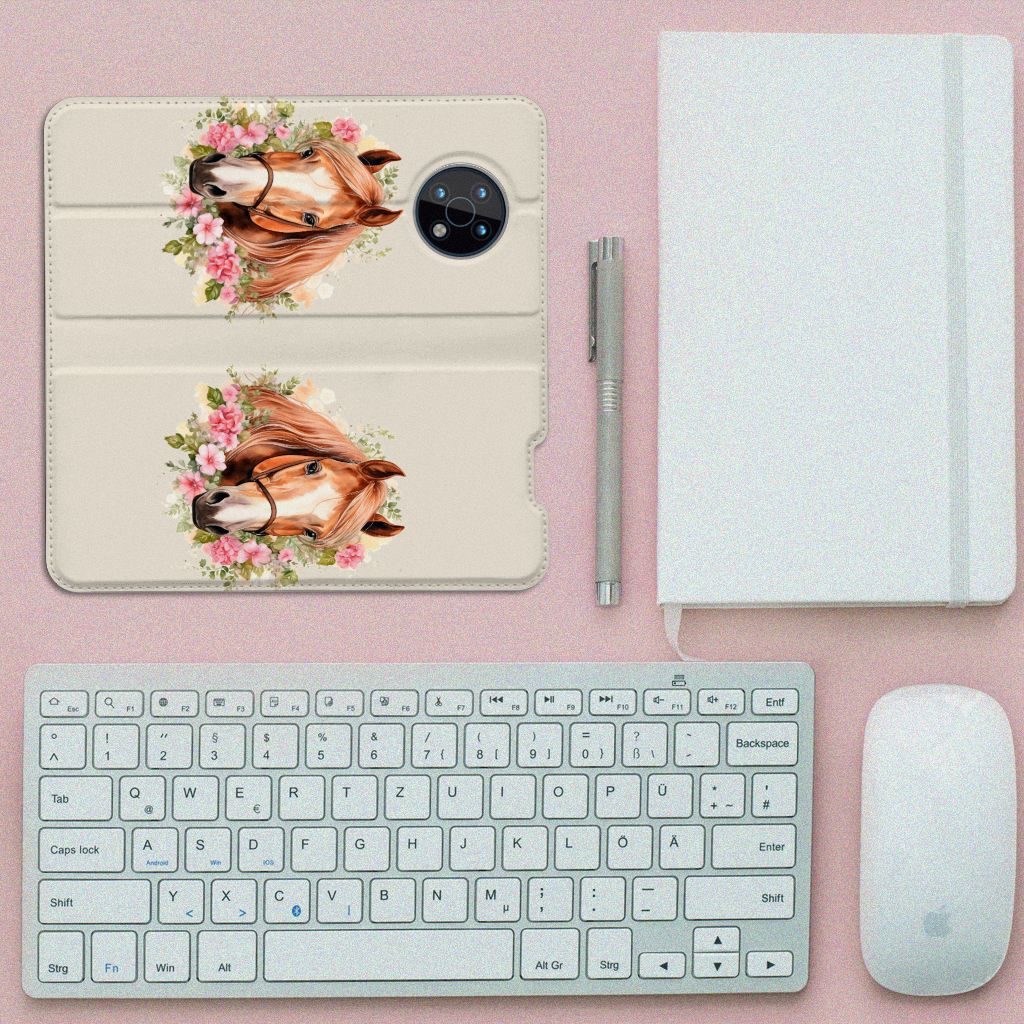 Hoesje maken voor Nokia G50 Paard met bloemen voor een prachtige uitstraling en duurzame bescherming 🎁.