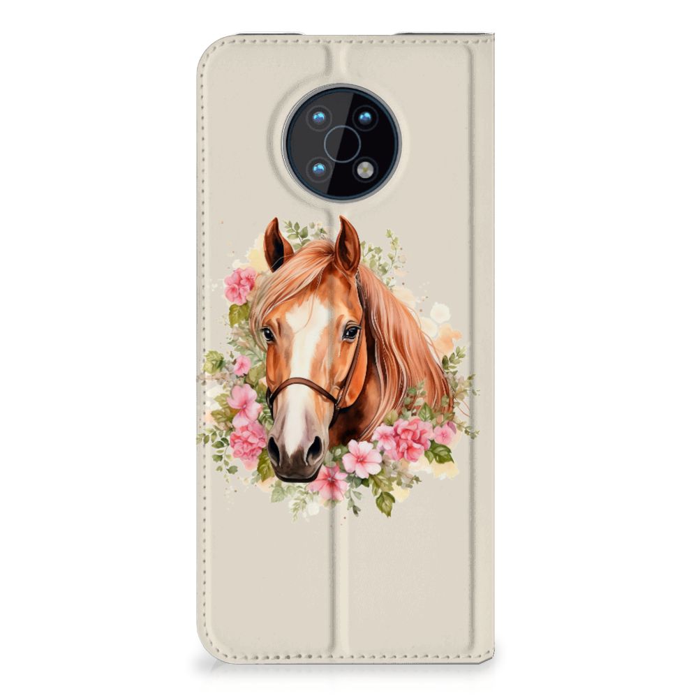 Hoesje maken voor Nokia G50 Paard met een mooi paard en bloemen voor uitstraling en bescherming 🌸.