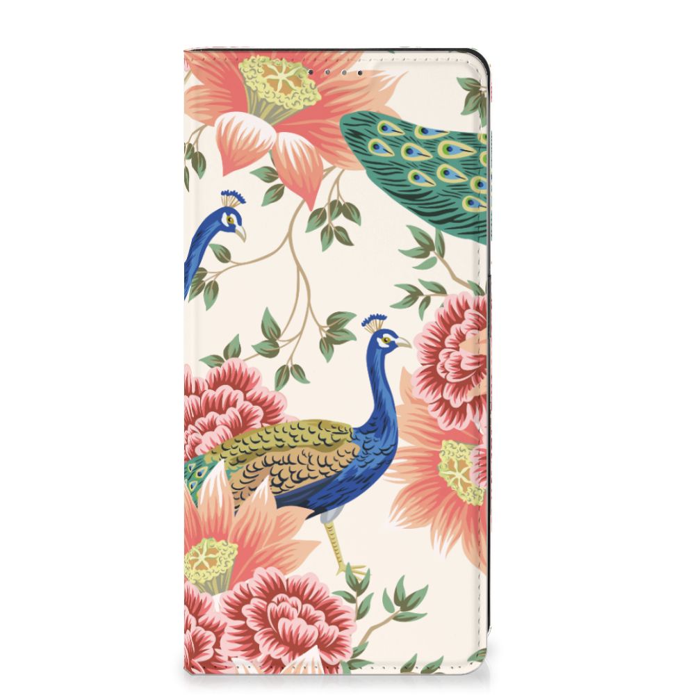 Hoesje maken voor Nothing Phone (2) Pink Peacock met kleurrijke pauwen en bloemen design 🌺.