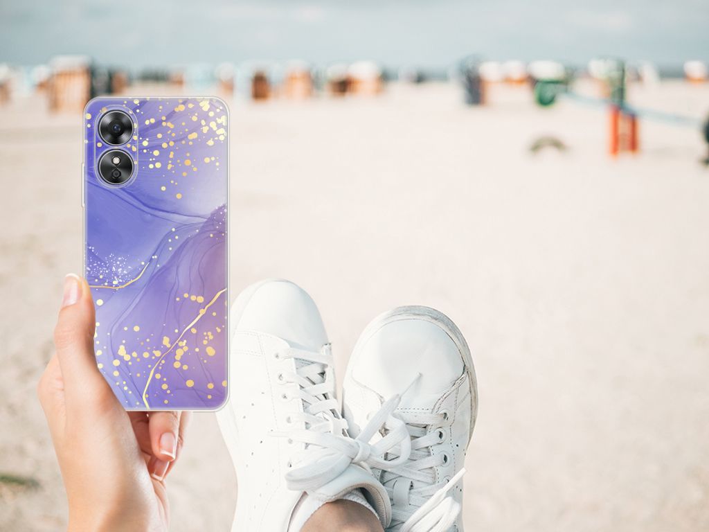 OPPO A17 hoesje maken Watercolor Paars hand strand