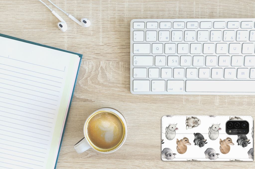 OPPO A54 5G A74 5G A93 5G hoesje maken konijntjes bovenaanzicht