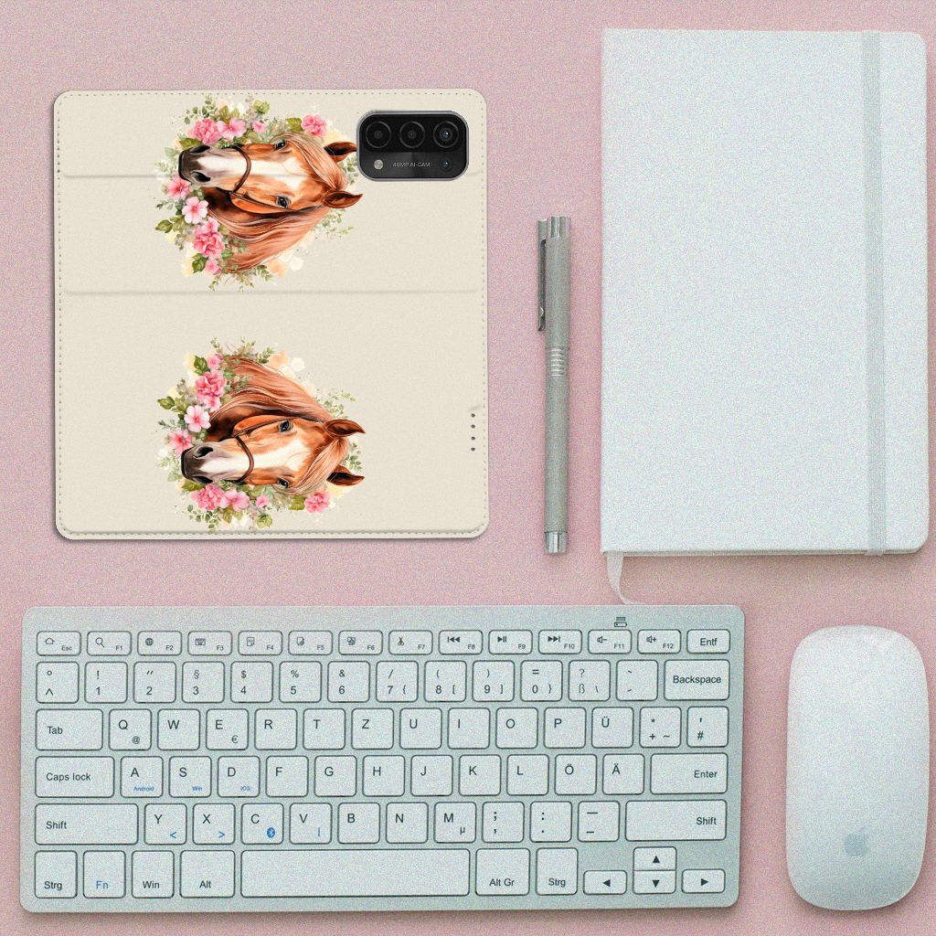 Hoesje maken voor OPPO A54 5G | A74 5G | A93 5G Paard met bloemen, biedt bescherming en een aantrekkelijke uitstraling.