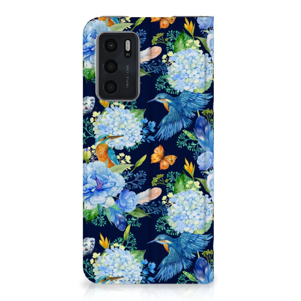 OPPO A54s A16 A16s hoesje maken IJsvogel bloemen design vooraanzicht