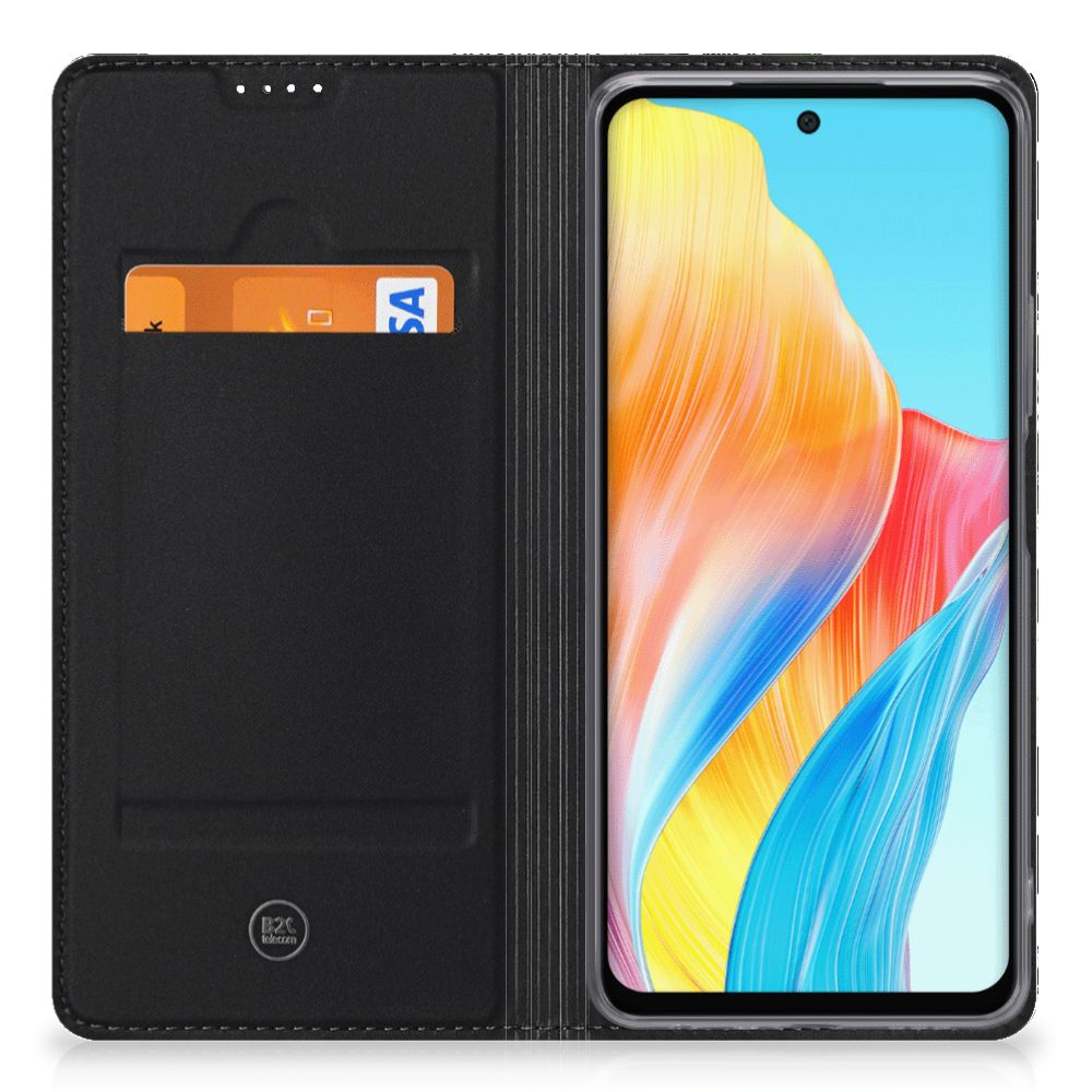 Hoesje maken voor OPPO A58 4G Dinosaurus met pasjeshouder, perfect voor bescherming en gebruiksgemak.