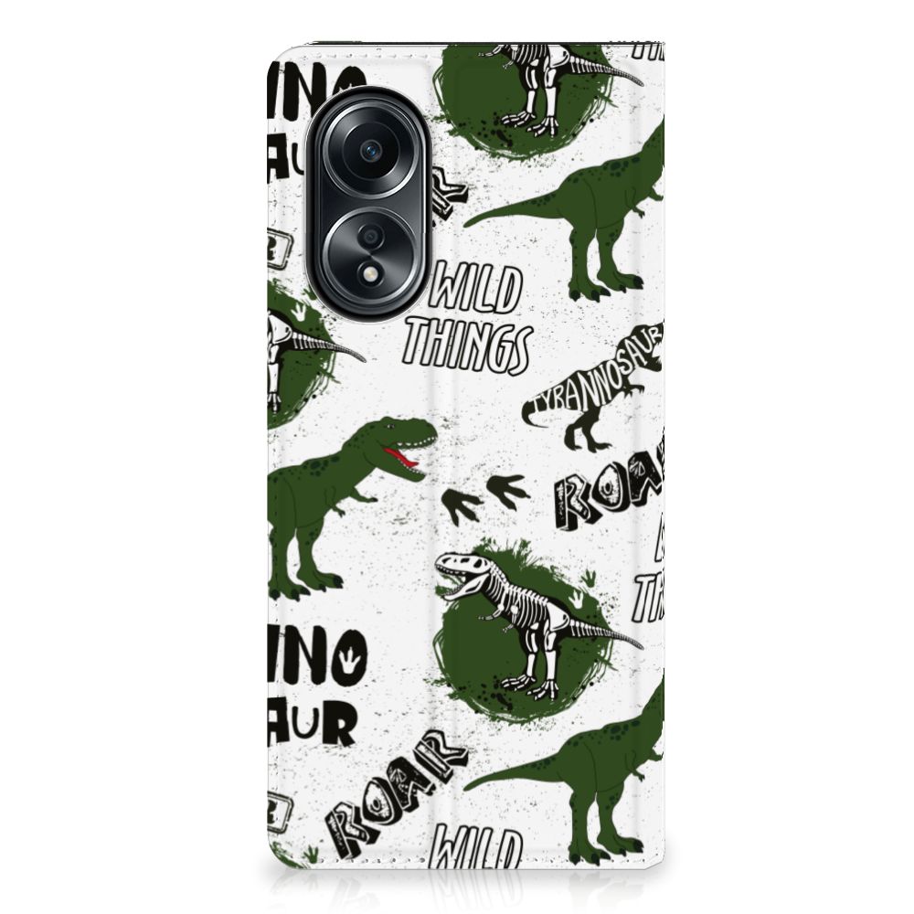 Hoesje maken voor OPPO A58 4G Dinosaurus met dino design en pootafdrukken, een perfect cadeau voor dino liefhebbers!