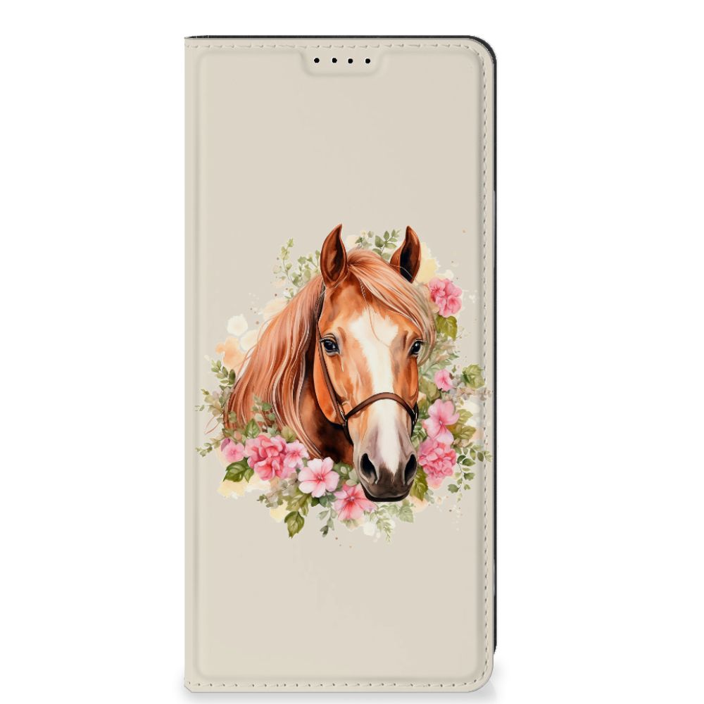 Hoesje maken voor OPPO A58 4G Paard met prachtig paardenontwerp en bloemen, perfect cadeau voor iedereen!