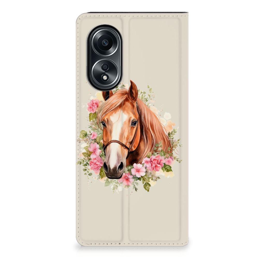 Hoesje maken voor OPPO A58 4G Paard met bloemen, perfect als cadeau en biedt uitstekende bescherming.