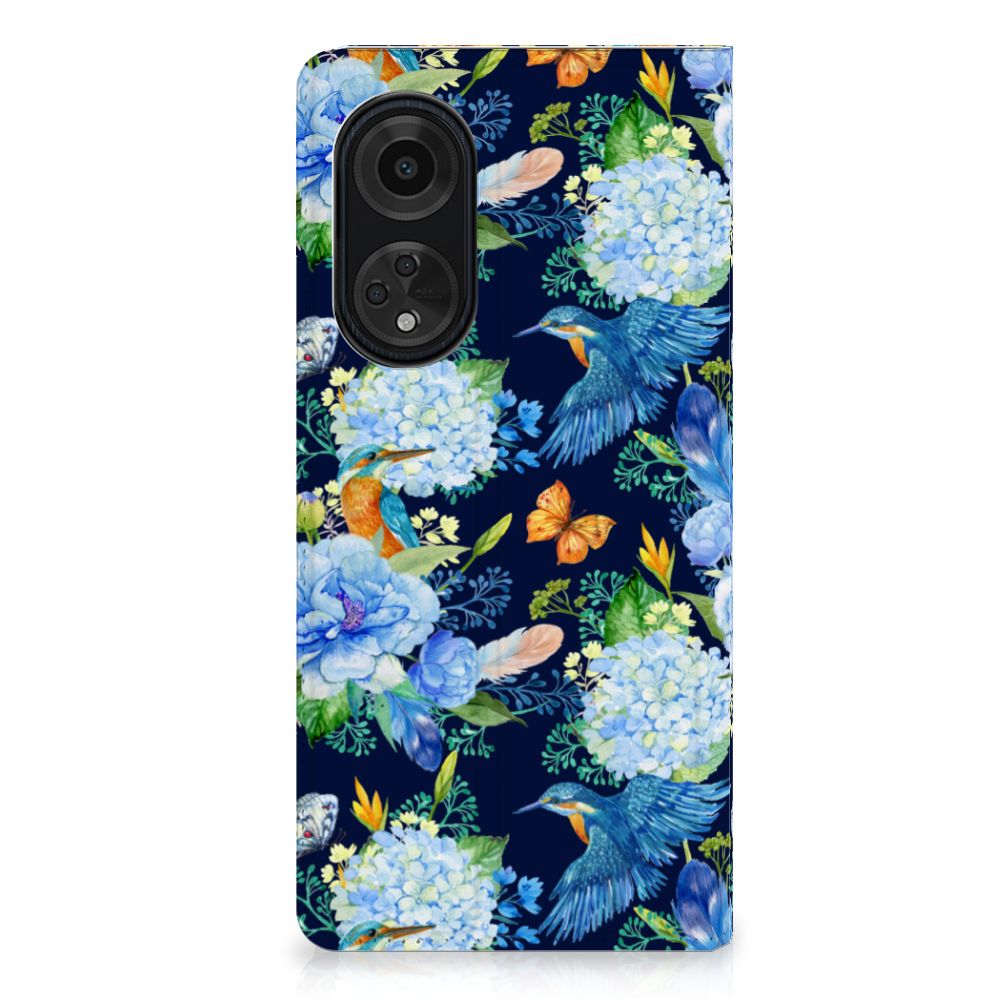 Hoesje maken voor OPPO A98 5G IJsvogel met bloemen en ijsvogel design voor gebruiksgemak en bescherming.