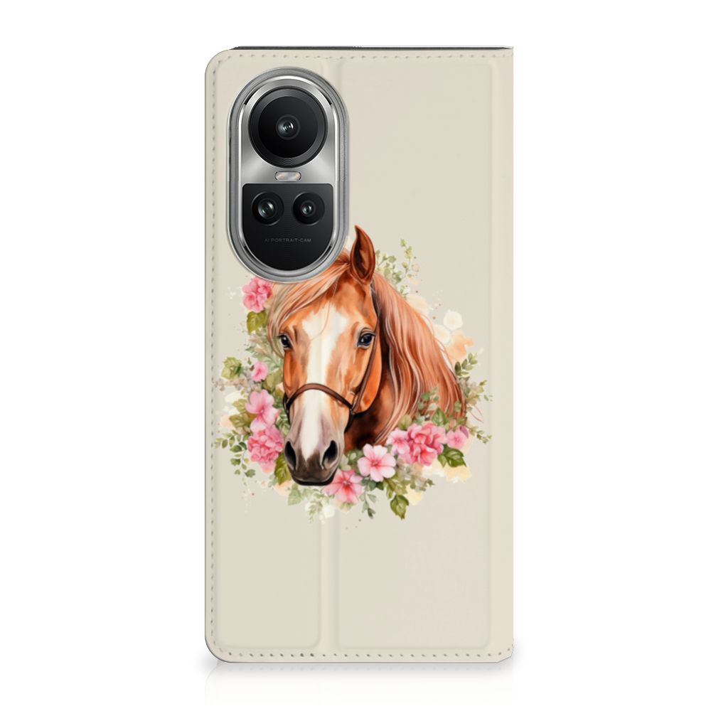 Hoesje maken voor OPPO Reno10 | 10 Pro Paard telefoonhoes paard bloemen aanzicht