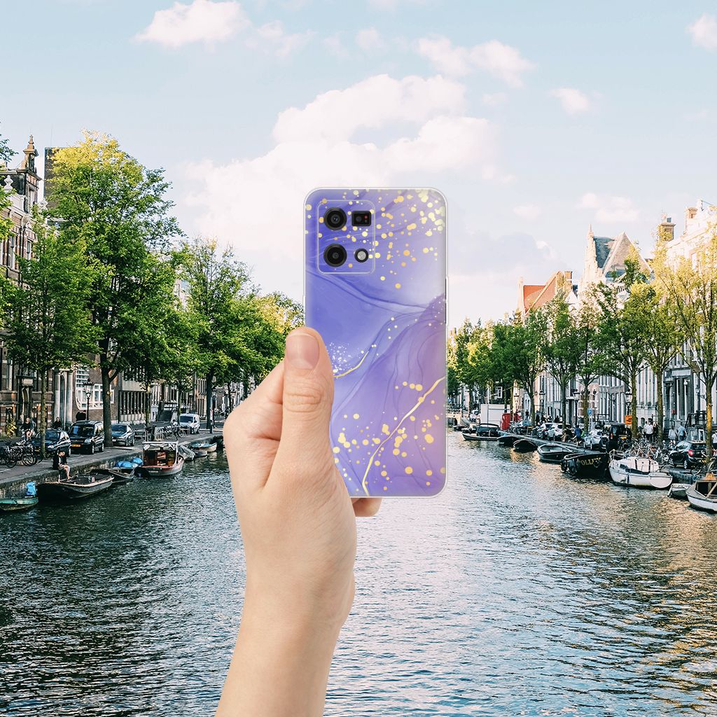 OPPO Reno7 4G Hoesje maken Watercolor Paars achterkant aanzicht