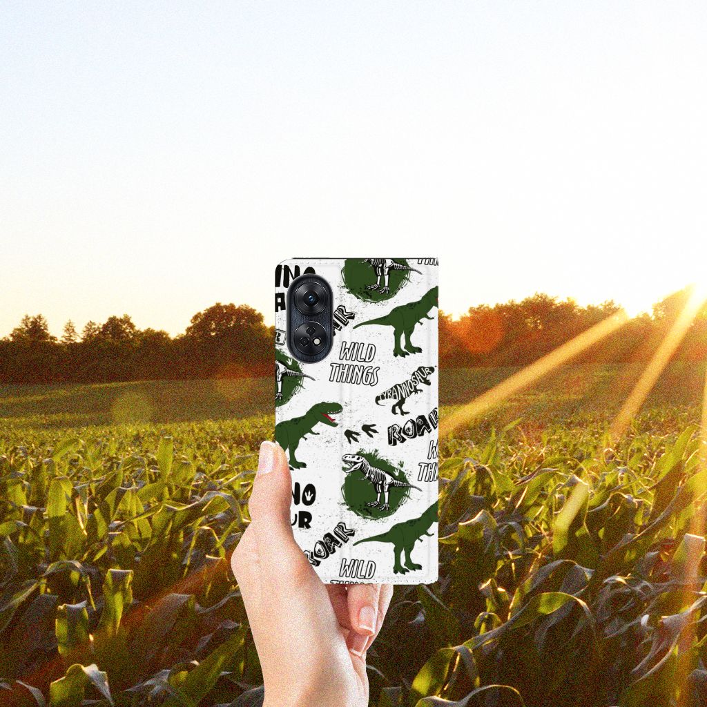 OPPO Reno8 T 4G Hoesje maken Dinosaurus hand grasveld zon