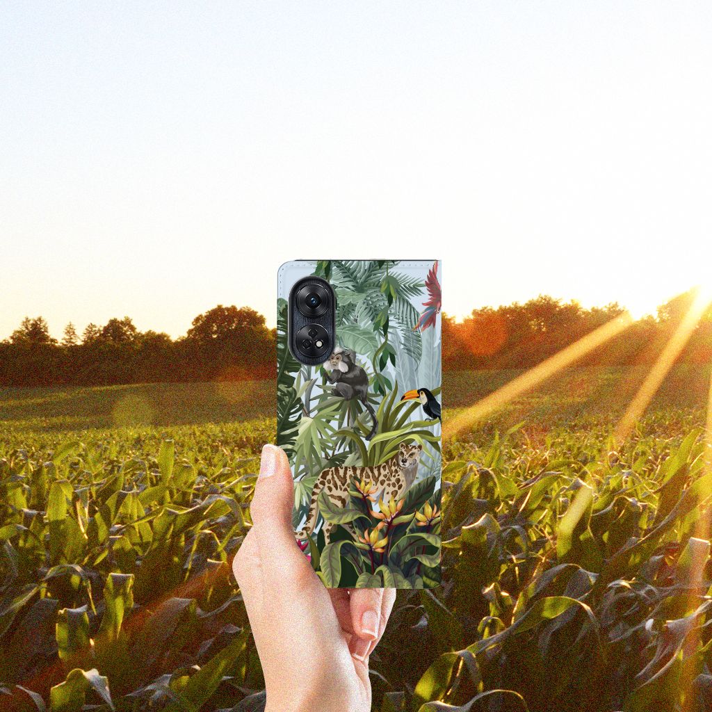 OPPO Reno8 T 4G hoesje maken jungle design hand vooraanzicht
