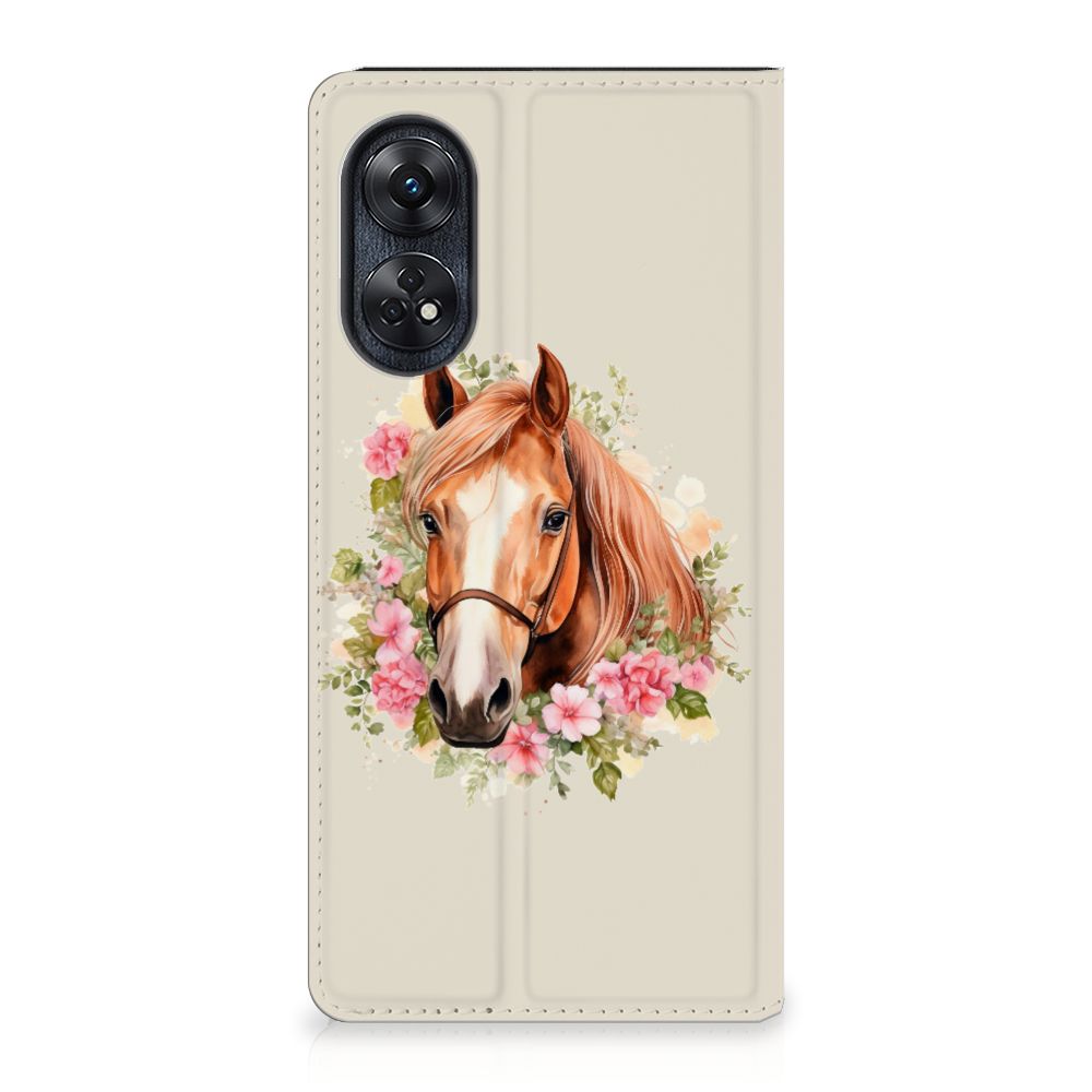 OPPO Reno8 T 4G hoesje maken paard bloemen aanzicht