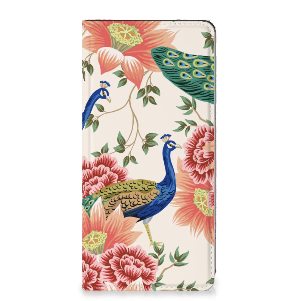 Hoesje maken voor OPPO Reno8 T 4G Pink Peacock met kleurrijke pauwen en bloemen, perfect als cadeau voor gebruiksgemak en bescherming.