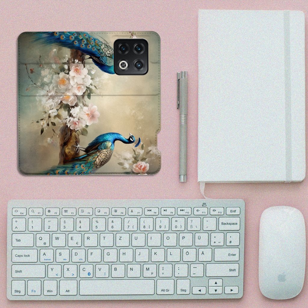 OnePlus 10 Pro hoesje maken voor OnePlus 10 Pro Vintage Pauwen bovenaanzicht