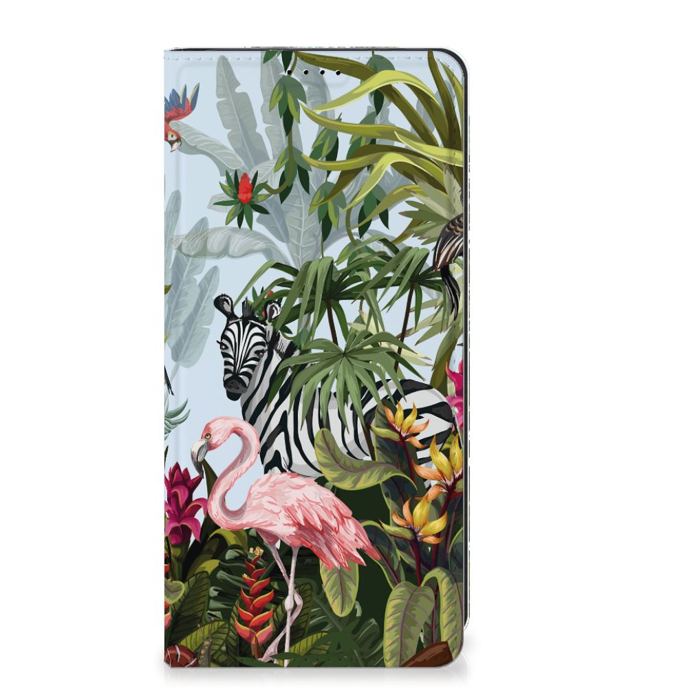 Hoesje maken voor OnePlus 12 Jungle met zebra 🦓, flamingo en tropische planten voor stijl en bescherming.