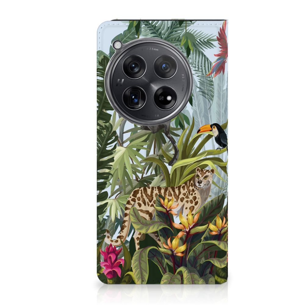 Hoesje maken voor OnePlus 12 Jungle met tropisch design van dieren en planten, perfect voor cadeau en bescherming.