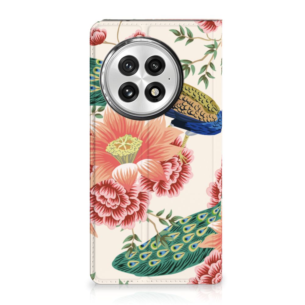 Hoesje maken voor OnePlus 13 Pink Peacock hoesje pauw bloemen voorkant
