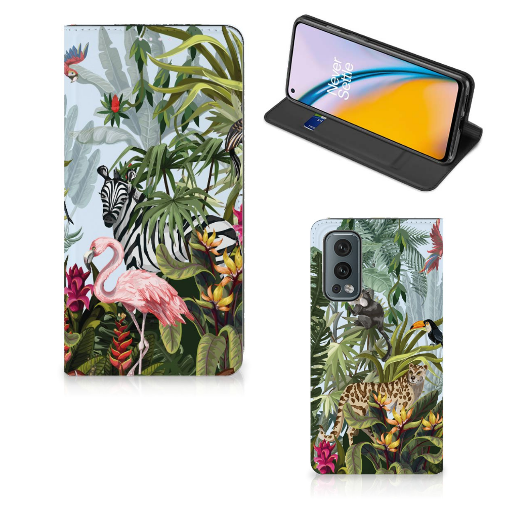 Hoesje maken voor OnePlus Nord 2 5G Jungle met jungle dieren en tropische planten 🌴, elegant en duurzaam ontwerp.
