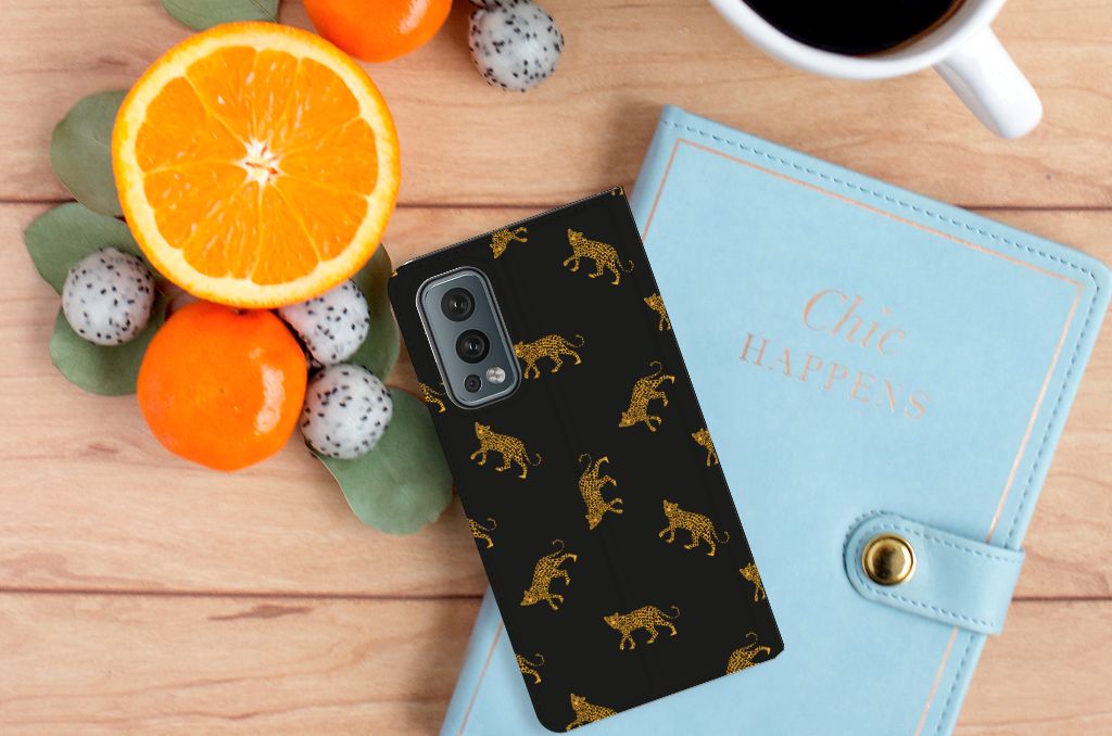 Hoesje maken voor OnePlus Nord 2 5G Leopards ontwerp bovenaanzicht