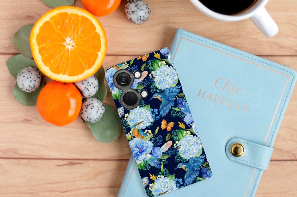 Hoesje maken voor OnePlus Nord 3 IJsvogel bloemen design bovenaanzicht