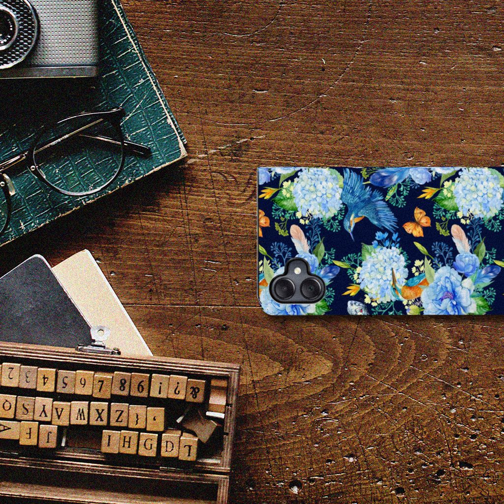 Samsung Galaxy A05 Hoesje maken IJsvogel design bloemen aanzicht