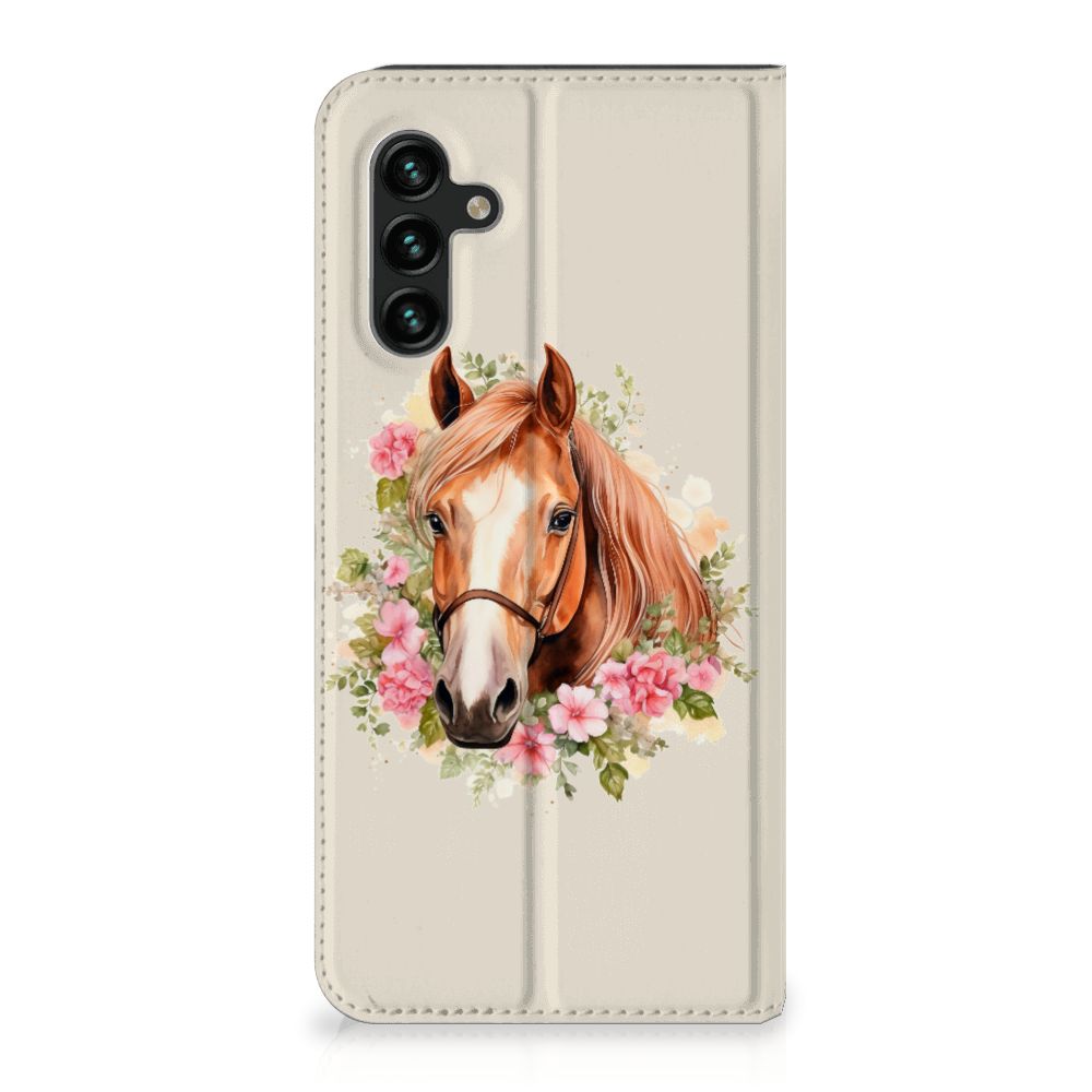 Hoesje maken voor Samsung Galaxy A13 (5G) | Samsung Galaxy A04s Paard telefoonhoesje paard bloemen aanzicht