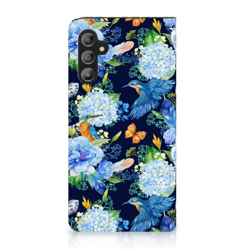 Hoesje maken voor Samsung Galaxy A14 4G IJsvogel met bloemen en ijsvogelprint in mooie kleuren.