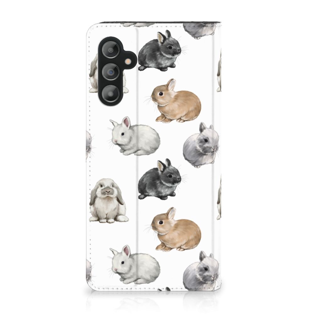 Hoesje maken voor Samsung Galaxy A14 4G Konijntjes met schattige konijnen in verschillende kleuren en vachten.