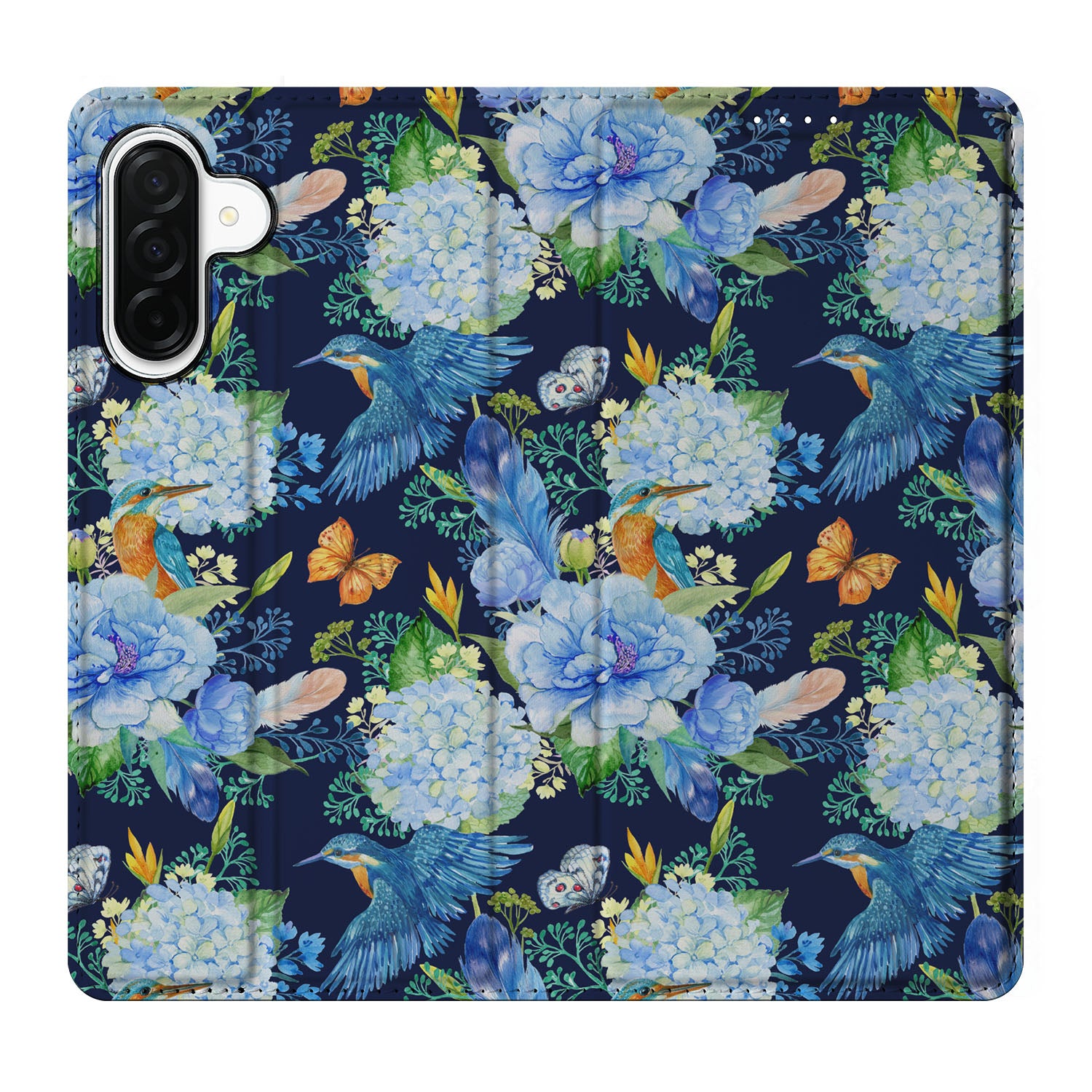 Samsung Galaxy A26 Hoesje maken IJsvogel design bloemen patroon aanzicht