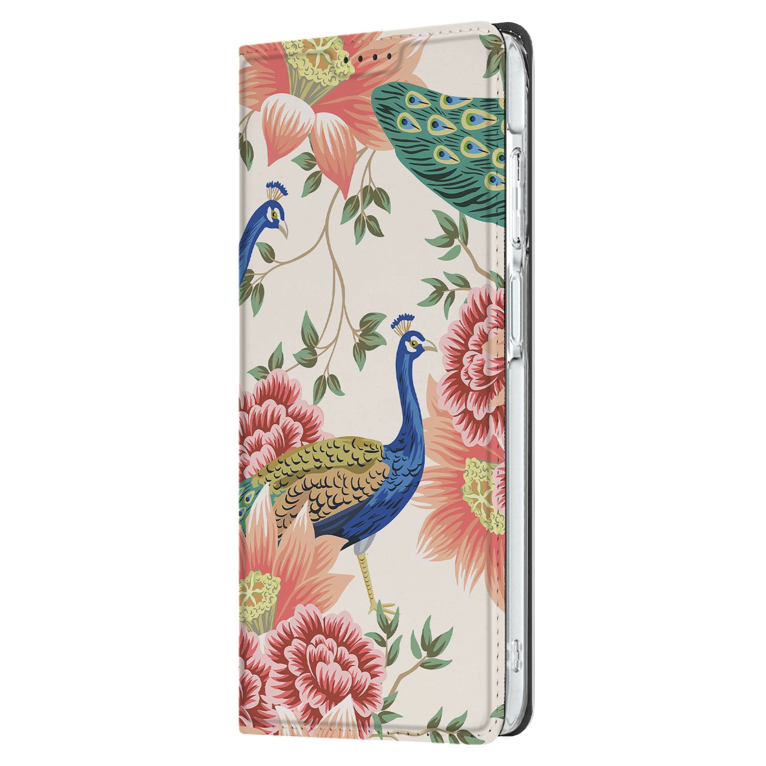 Samsung Galaxy A26 hoesje maken Pink Peacock achterkant met pauwen en bloemen