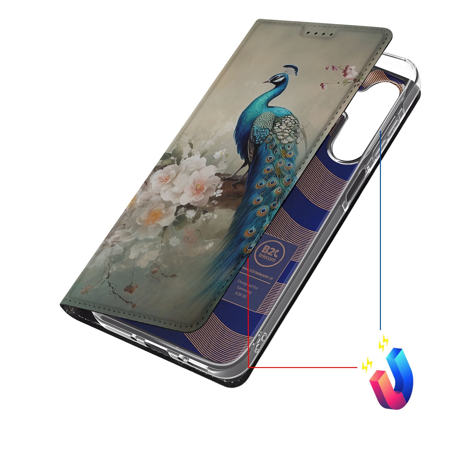 Samsung Galaxy A26 hoesje maken voor Samsung Galaxy A26 Vintage Pauwen zijkant