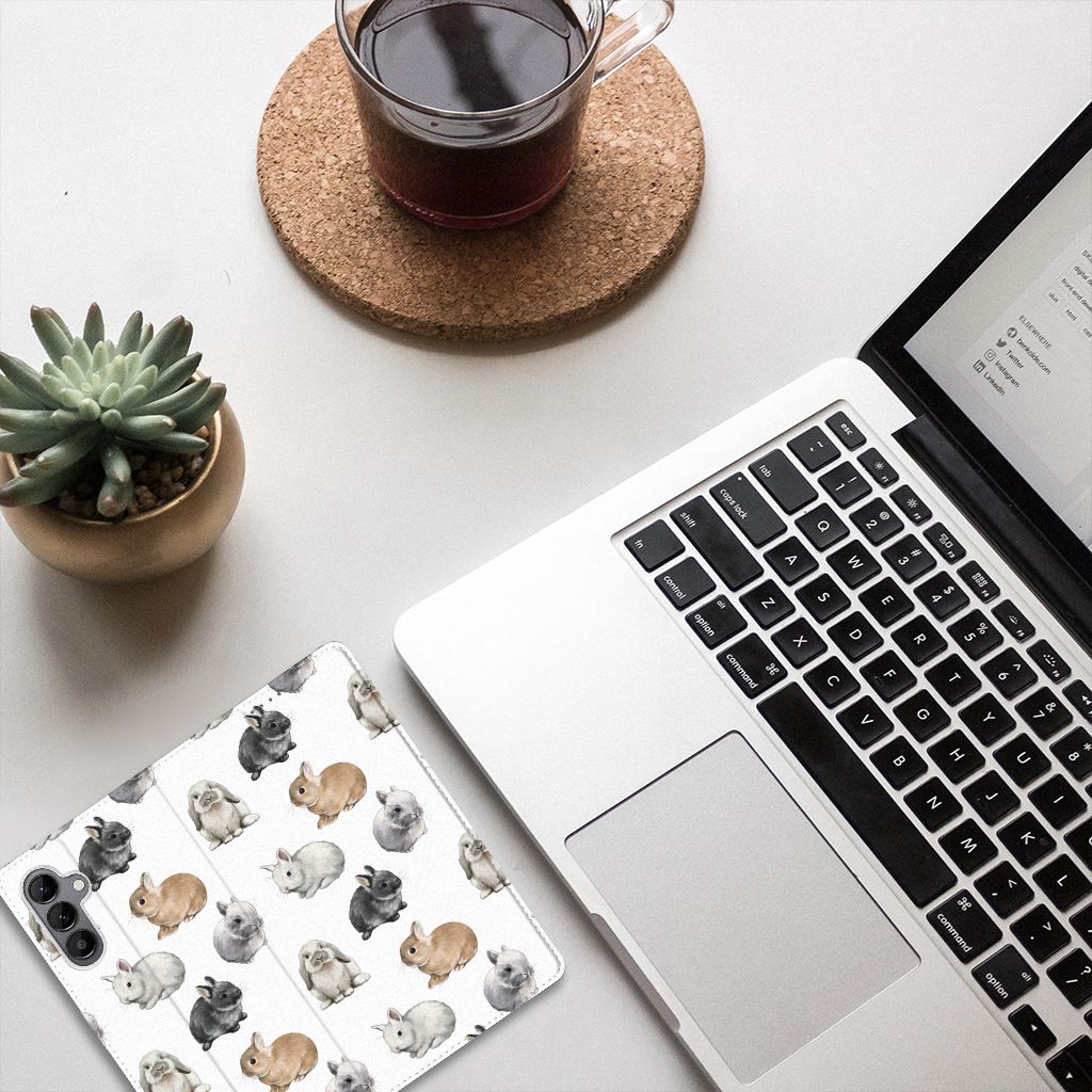 Samsung Galaxy A34 Hoesje maken Konijntjes bovenaanzicht