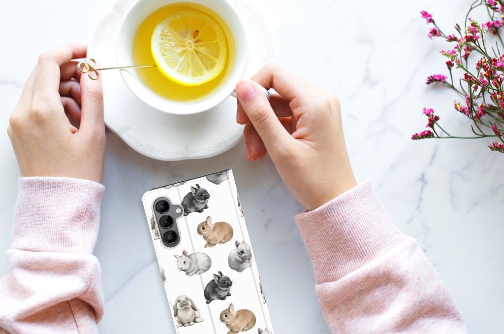 Samsung Galaxy A34 Hoesje maken Konijntjes bovenaanzicht