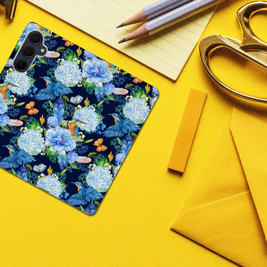 Samsung Galaxy A35 Hoesje maken IJsvogel bloemen design aanzicht